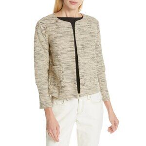 Eileen Fisher Tan Beige Tweed Textured Striped Open Front Blazer Cotton Size S